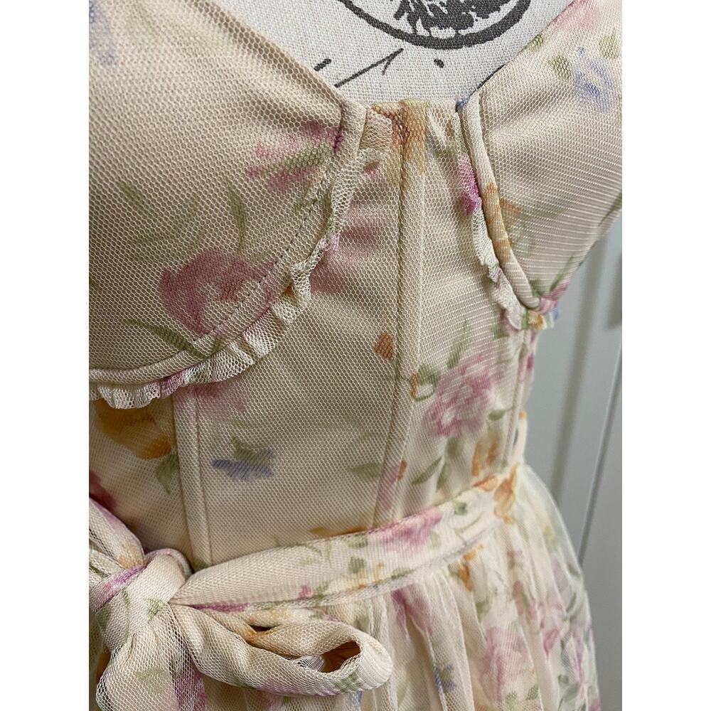 Lulus Dress Womens Small Cream Floral Lace Tiered Midi Ruffle Romantic Fairy - Picture 4 of 16